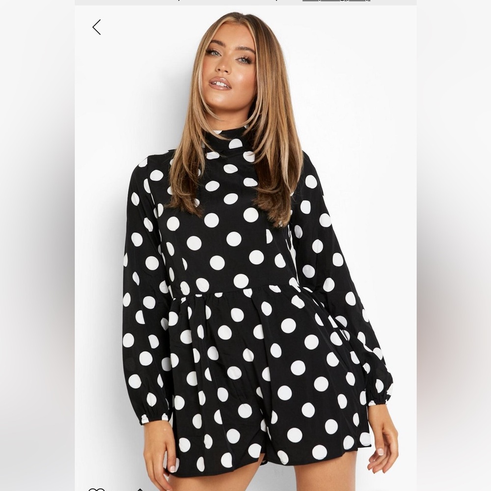 Boohoo high neck polkadot romper